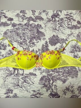 Adore Me Neon Green/Yellow Floral Embroidered Push-Up Bra 38D NWOT Never Worn